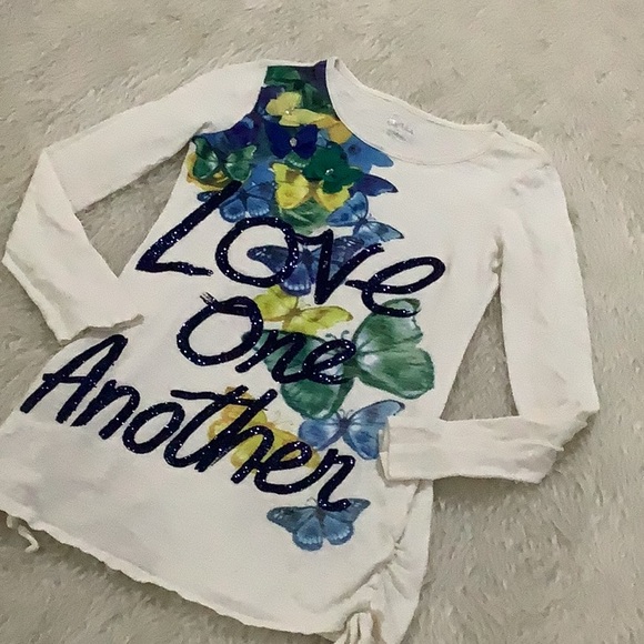 Justice girls blue glittery butterfly long sleeve shirt size 12 - Picture 1 of 4